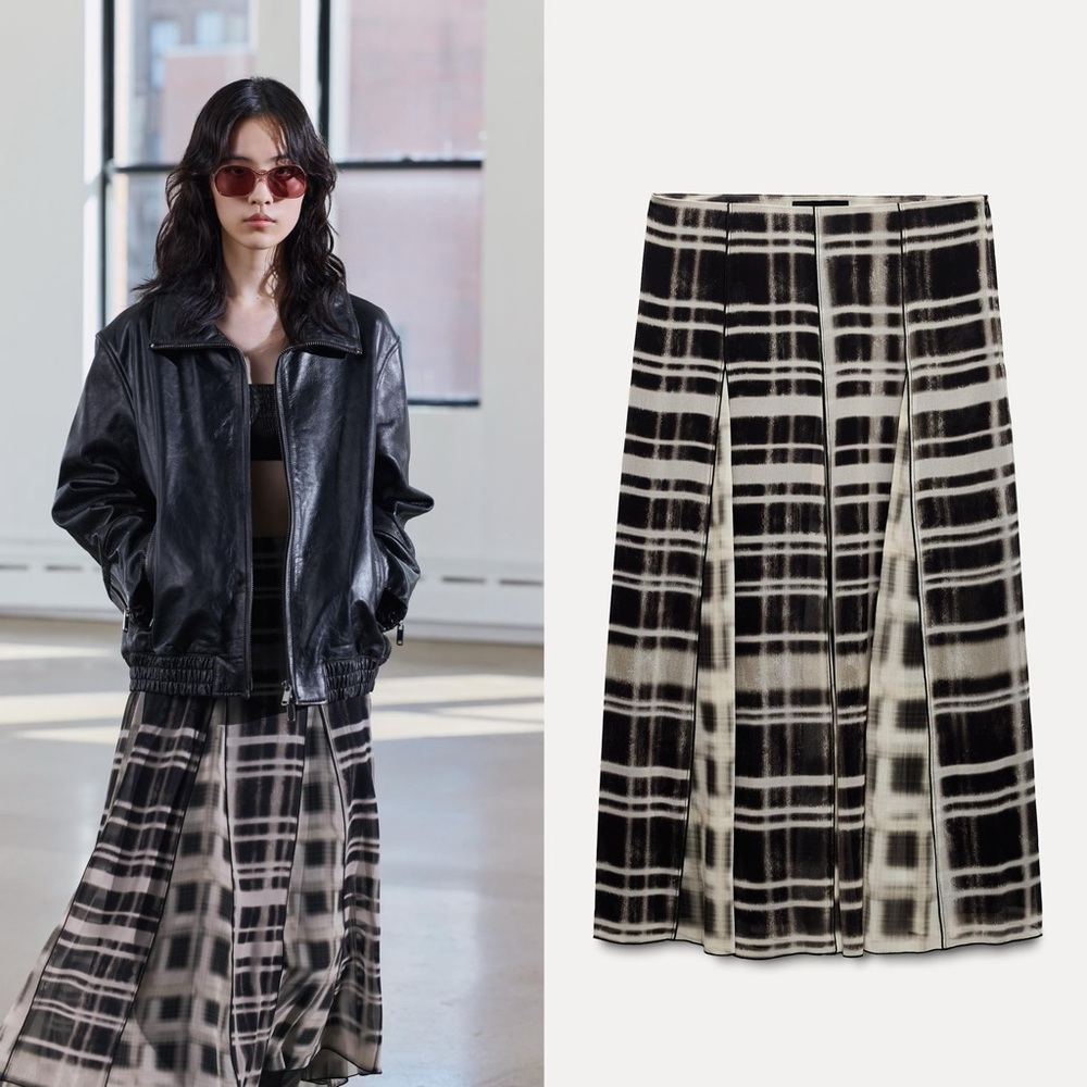 Zara Checkered Pleated Skirt ZW Collection